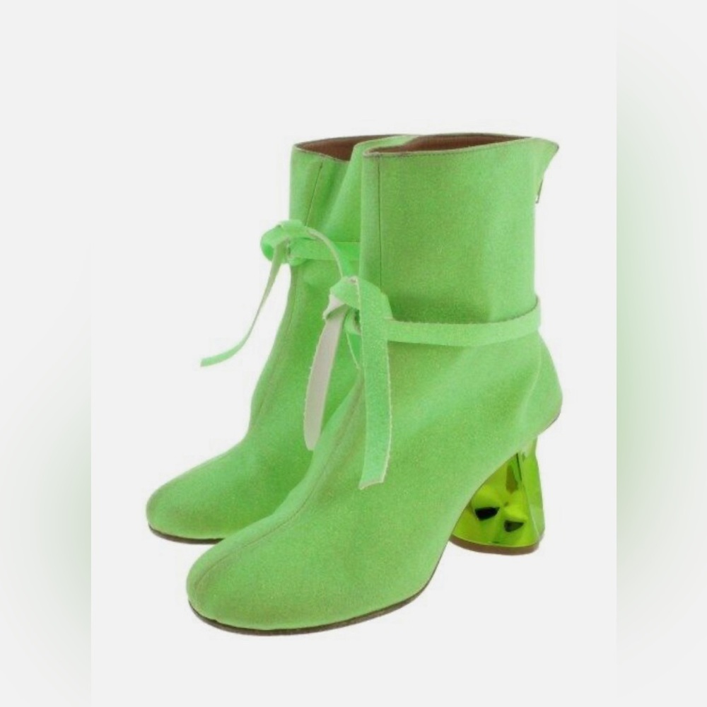 Vintage Maison Margiela Acid Green Glitter Boots w/ Tie